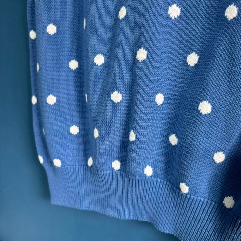 Vintage 1980s Sweater Vest Women's Size XL Blue White Polkadot Lady Lamode Prep - Picture 6 of 8
